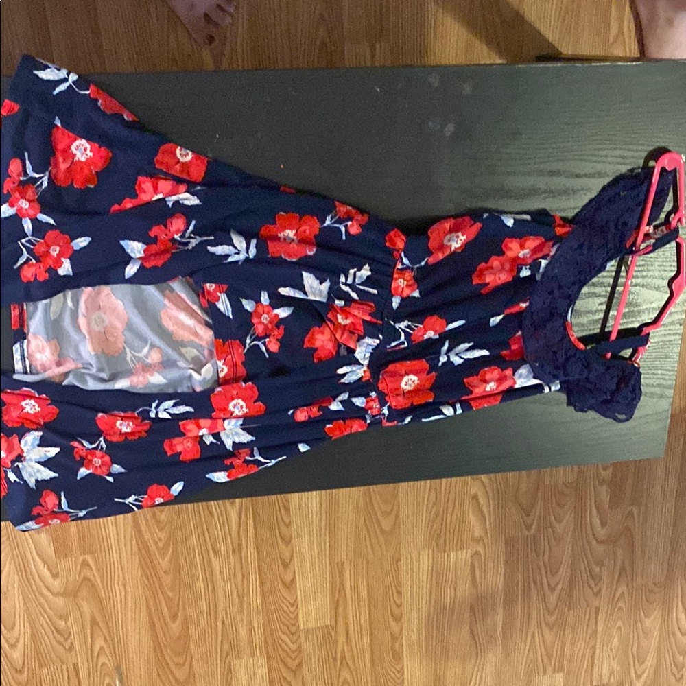 One Step Ahead Navy and Red Floral Kids Casual Dress
